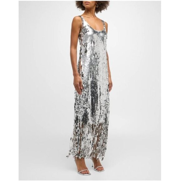 SIMKHAI Ayala Gown Silver Sequin Fringe Dress NWT  - Size 2 - Picture 2 of 16